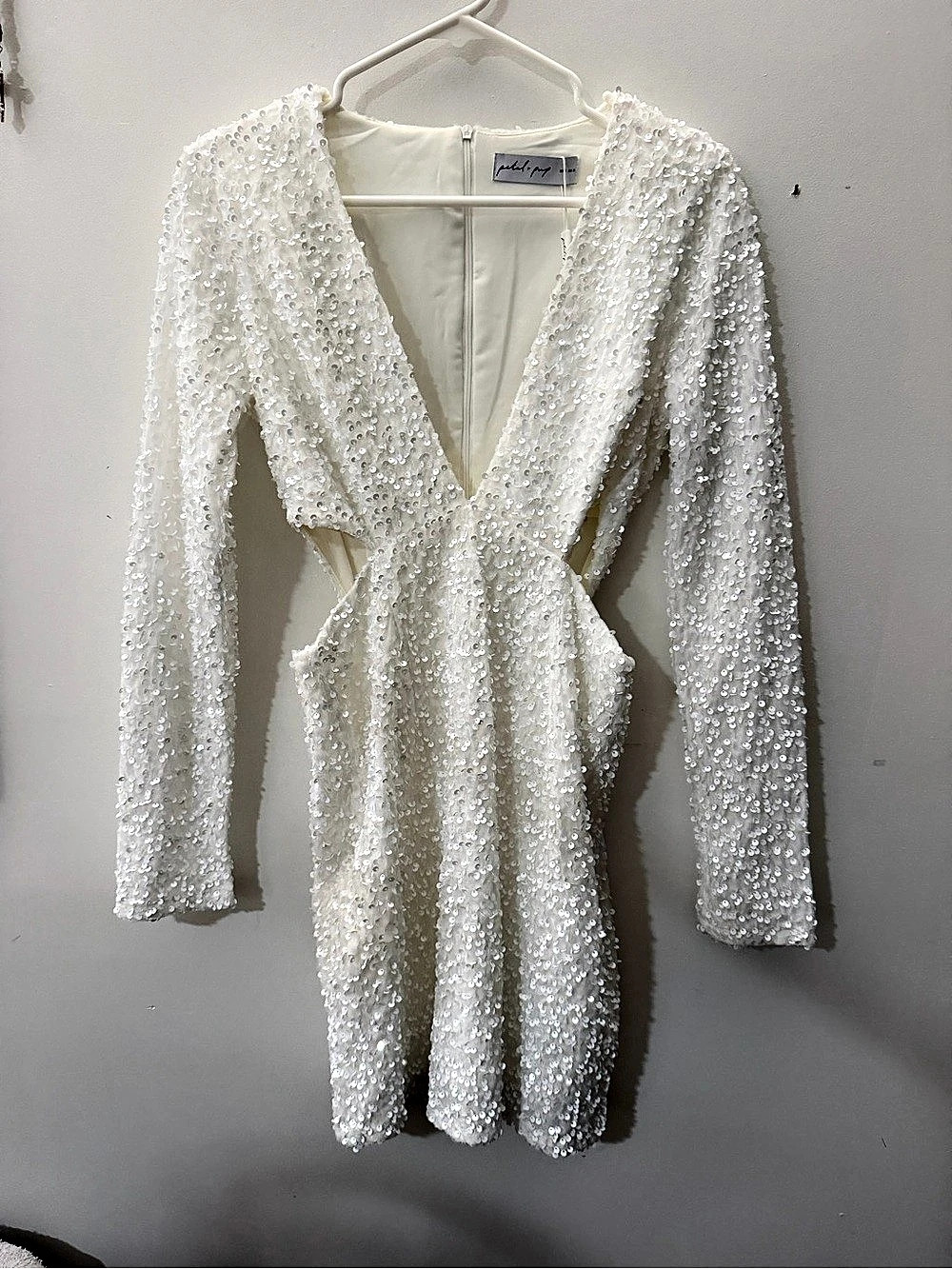 petal + pup Kelly Long Sleeve Sequin Mini Dress, White